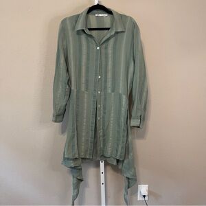 Zara Sage Green Striped Tunic with Asymmetrical Hem